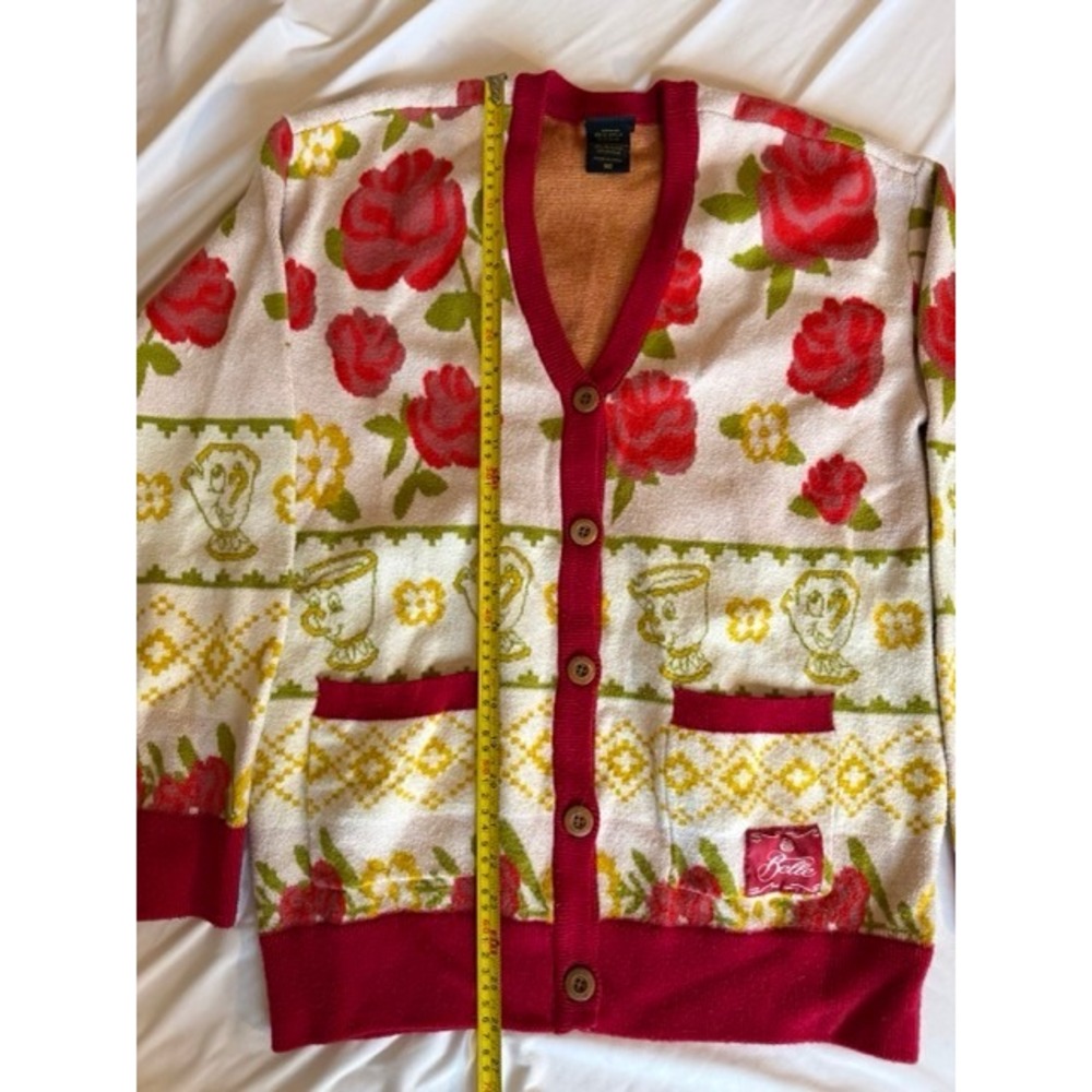 Disney Princess Belle BoxLunch Rose Chip Cardigan Sweater Red Cream MD
